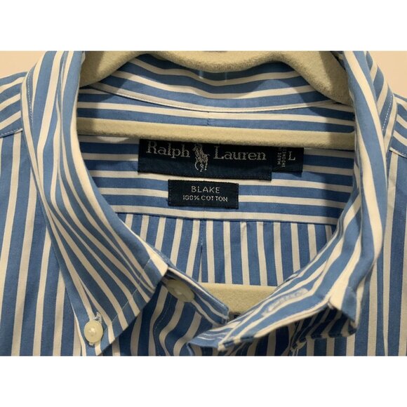 Ralph Lauren Button Down Shirt Large Blake Blue White Stripes - Picture 3 of 7